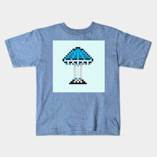 Pixie Parasol Mushroom Pixel Painting On Light Blue Background Kids T-Shirt